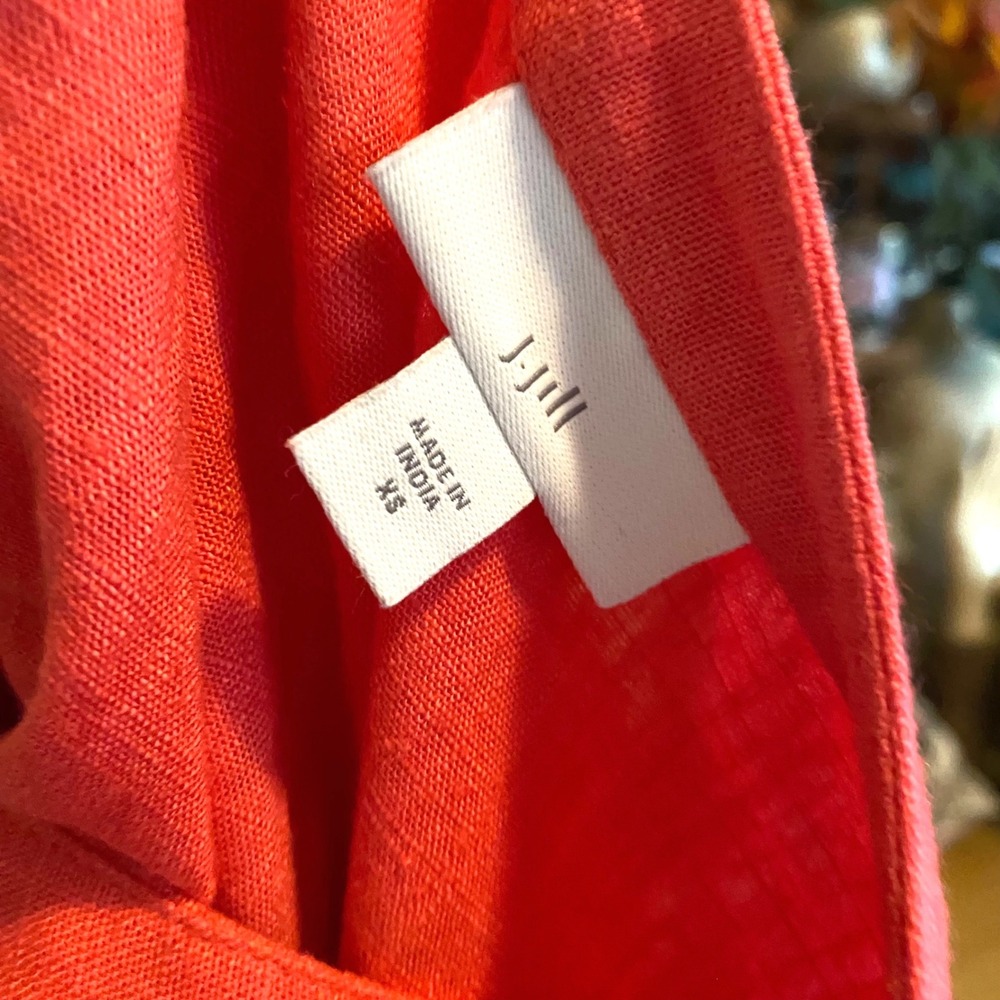 J. Jill Button Front Dress Coastal Linen Blend Womens XS Coral Pink Midi 3/4 - Picture 3 of 7